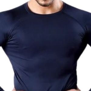 Navy Blue Men's <b>Long</b> <b>Sleeve</b> Athletic Compression Shirt Crew Neck Slim Fit Gym <b>Training</b> Workout Fitness Performance Sports <b>Top</b> - Product Image 2