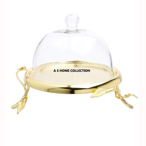 Stainless Steel Metal Birthday Celebration Single Tier <b>Cake</b> Stand With Standing Base Silver Finishing Glass Dome Lid - Product Image 6