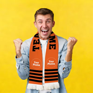 Écharpe de Supporter de Club Sportif Imprimée avec Nom, Rayures Orange et Noires, Grande Écharpe Longue pour Fan de Football avec Grand Logo - Product Image 3