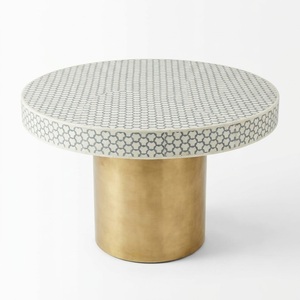 Table basse carrée bleu marine en os incrusté, style marocain, motif floral en résine, pour salon, mobilier et décoration, vente en gros - Product Image 2