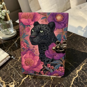 Herb Heritage Personalized Black Panther <b>Floral</b> Leather Journal Lock 200 Sheets Sewing Bound Botanical Diary Nature Lover Gift - Product Image 5