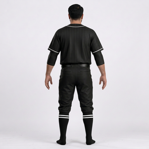 Uniforme de Béisbol para Hombre Adulto, Conjunto de Pantalones y Jersey Sólido, Transpirable, 100% Poliéster, Antibacterial, Nombre del Equipo Personalizado, Corte Regular, con Botones - Product Image 2