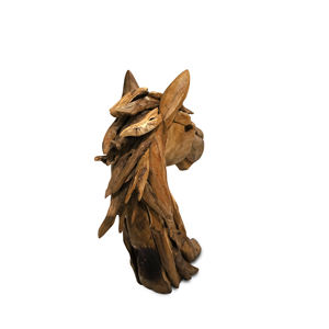 Busto de Caballo Tradicional Gubuk Bali Hecho de Madera de Raíz de Teca, 100% Hecho a Mano, Diseño Rectangular para Montar en el Suelo, para Uso en Interiores - Product Image 3