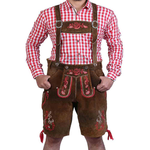 Pantalon court traditionnel bavarois pour homme, style Lederhosen, avec bretelles, en coton tissé marron, vêtements traditionnels. - Product Image 1