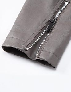 Chaqueta de Motociclista de Cuero PU Gris para Hombre, Corte Ajustado, Cuello Alto, Cierre de Cremallera, Manga Larga, Estilo Otoñal - Product Image 5