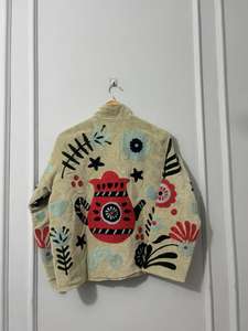 Chaqueta Bomber de Terciopelo Rosa con Bordado Suzani, Estilo Hippie Vintage, Cálida para Invierno, con Estampado Floral y Letras, Transpirable, de Nailon - Product Image 3