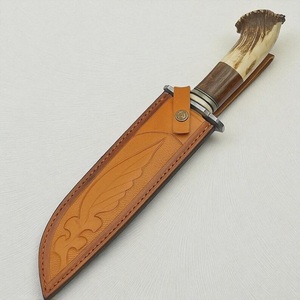 Handmade Damascus Steel Fixed Blade Straight Edge Outdoor Camping Multi-functional Utility Bowie <b>Knife</b> Natural Horn Wood OEM - Product Image 3