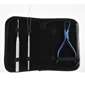 Professional Hair Extension Tools Kit Black Stainless Steel <b>Pliers</b> <b>Set</b> with Loop Needle Section Clips Rat Tail Comb Complete - Product Image 3