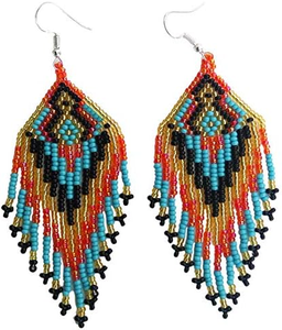 Boucles d'oreilles pendantes artisanales pour femmes, perles colorées, longues franges, tendance, écologiques, personnalisables, coffret cadeau promotionnel - Product Image 1