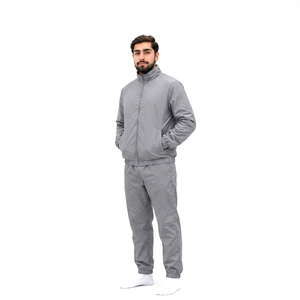 Ensemble de survêtement gris pour homme, fermeture éclair intégrale, polyester respirant, tenue décontractée d'automne, coupe classique, poches latérales, couleur unie - Product Image 3