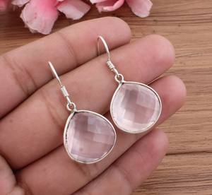 Wholesale Natural Rose Quartz Drop Earrings 925 Sterling Silver Luxury Jewelry Handcrafted Pink <b>Crystal</b> Women Girls Party Gift - Product Image 1