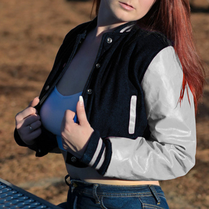 Womens Varsity Crop Jacket Royal Blue <b>Maroon</b> Letterman Style Bomber <b>Coat</b> Faux Leather Sleeves Casual Outerwear Ladies Fashion - Product Image 1