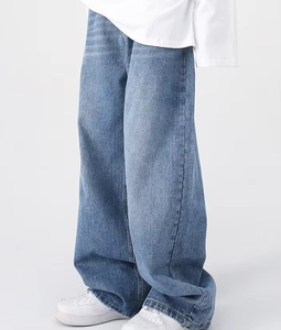 Vente en gros de jeans baggy pour hommes, style streetwear personnalisé, bleu foncé, denim tendance, 100% coton, lavé, coupe droite, jambe large, grandes tailles - Product Image 6