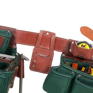 Heavy Duty <b>Tool</b> <b>Belt</b> With Multiple Pockets Green And Brown Leather Construction Work Gear Storage For <b>Tools</b> And Equipment - Product Image 2