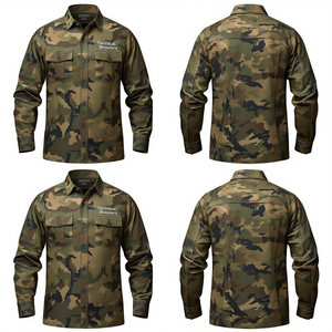 Chemise de performance pour homme, camouflage woodland, manches longues, légère, respirante, boutonnée, utilitaire, pour activités de plein air - Product Image 3