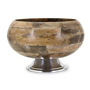 Natural Brown Wooden <b>Serving</b> <b>Bowls</b> With Metal Base for Multipurpose Kitchenware Tabletop Home & Hotels <b>Salad</b> <b>Serving</b> <b>Bowls</b> - Product Image 2