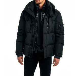 Men's Black Hooded Puffer Jacket Windproof <b>Thick</b> Polyester <b>Winter</b> Casual <b>Coat</b> with Zipper Closure Regular Fit - Product Image 6