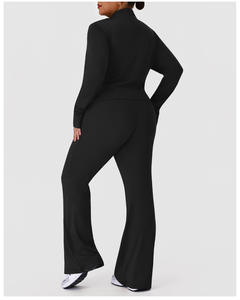 Conjunto Deportivo de Yoga para Mujer, Chaqueta Ajustada con Cuello Alto y Pantalones Acampanados de Cintura Alta, con Logotipo Personalizado, Tallas Grandes - Product Image 6