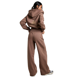 <b>Women</b> 2 Piece <b>Brown</b> Sporty <b>Tracksuit</b> Set Cropped Jacket Wide Leg Pants High Waist Loose Fit All Seasons Casual Wear Outfit - Product Image 4
