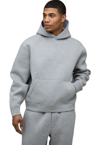 Ensemble survêtement gris à capuche pour homme, coupe ample, couleur unie, en coton, sweat-shirt et pantalon décontractés avec poches latérales, automne - Product Image 3