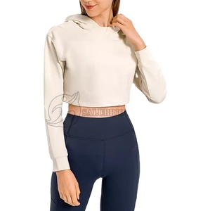 High Quality Customized Women's <b>Winter</b> Crop <b>Top</b> Hoodie Casual Pullover Streetwear Washed Techniques Hooded Collar - Product Image 1