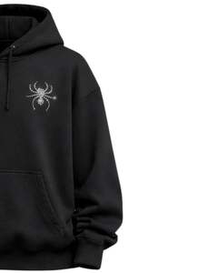 Sweat à capuche homme noir surdimensionné en molleton épais avec strass araignée, poche kangourou, style streetwear personnalisé, fabricant - Product Image 3