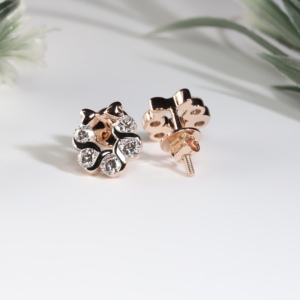 Pendientes con Cristales Redondos Brillantes Entrelazados, Motivo de Lazo Brillante en Oro Rosa, Joyería Clásica con Corona de Flores de Cristal - Product Image 3