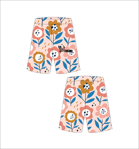 Shorts de basketball rose clair personnalisés avec motif floral bleu et marron, légers, respirants, en maille, pour l'entraînement sportif et le streetwear - Product Image 1