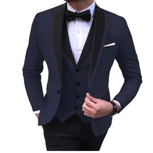 Costume de smoking bleu turquoise pour homme, col châle noir, trois pièces, tendance, pour cérémonie, fête, blazer, mariage, costume de marié - Product Image 2