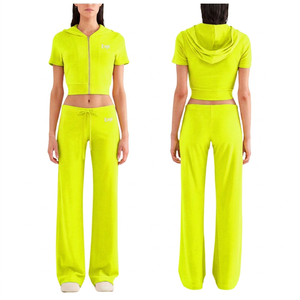 2026 Custom Logo Lace up Zipper High Collar Full Zip Hoodie Fitness Sport Short Sleeve SpringSummer Women's Casual Outfit <b>Set</b> - Product Image 5