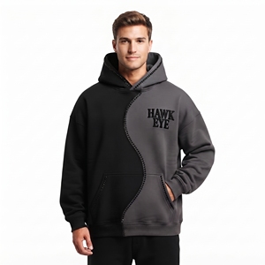 Sweat-shirt à capuche pour homme de qualité supérieure, color block, coupe décontractée, en molleton de coton épais, noir et gris, personnalisable - Product Image 6