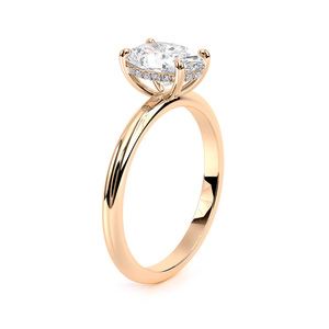 Bague de fiançailles solitaire en or blanc 10K avec diamant de laboratoire taille ovale certifié IGI et halo caché, idéale pour mariage, fête ou anniversaire - Product Image 2