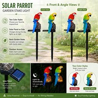 Statue de jardin en résine colorée en forme de perroquet, décoration d'oiseau tropical avec panneau solaire latéral et lumière chaude