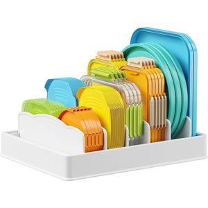 Organizzatore per Armadio da Cucina Grande con 6 Divisori Regolabili e 7 Scomparti, Organizzatori per Dispensa per Contenitori Alimentari e Coperchi - Product Image 1