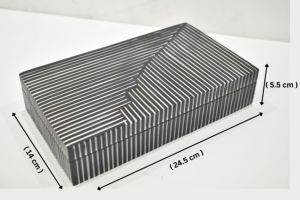 Luxury Decorative Storage <b>Box</b> MDF Resin Striped Design Rectangular Organizer <b>Box</b> with Lid for Home Office Decor - Product Image 4