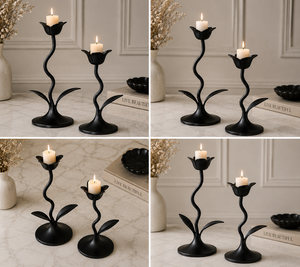 Support de bougie décoratif moderne en métal noir en forme de tulipe pour bougies chauffe-plat sans flamme, idéal pour Noël - Product Image 3