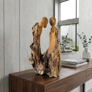 Siluet Double Stand Handcrafted <b>Wooden</b> Couple Sculpture <b>Rustic</b> Romantic Tabletop Decorative Artwork Home Decor Display Accent - Product Image 5
