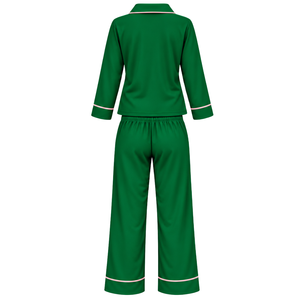 Conjunto de Pijama de Lujo Verde para Mujer con Logotipo 1908 Bordado, Camisa de Manga Larga con Botones, Pantalones a Juego y Rosa - Product Image 2