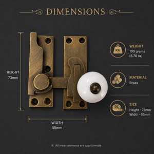 SHUBHAM Antique Brass Window Stay Catch with White Ceramic Knob Metal Window <b>Latch</b> Decorative <b>French</b> Style - Product Image 2
