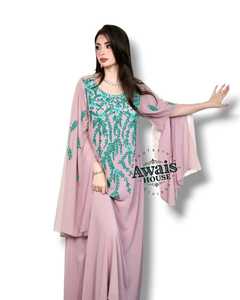 AWAIS HOUSE Women's Middle Eastern Ethnic Lightweight <b>Plus</b> <b>Size</b> Floor-Length Hand Beaded Sequined Georgette <b>Kaftan</b> Abaya Wedding - Product Image 2