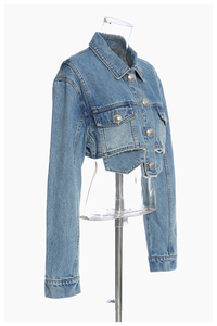 Women's Trendy Casual <b>Lightweight</b> <b>Denim</b> Blouson <b>Jacket</b> with Short Sleeve and Crop Design Winter 2026 Adult - Product Image 5