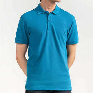 Premium OEM Custom Logo Business Golf <b>Classic</b> Sky Blue Solid Vintage Dobby Fabric Short Sleeve for T-Shirt Cotton Men's - Product Image 3