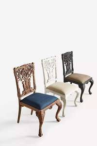 Silla decorativa con diseño de árbol de la vida y búho, tallada a mano - Product Image 2