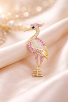Broche Heron style flamant rose en argent sterling 925 avec zircone cubique pour unisexe