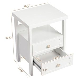 2 <b>Drawer</b> Wood Nightstand End <b>Side</b> <b>Table</b> for Bedroom & Living Room - Product Image 6