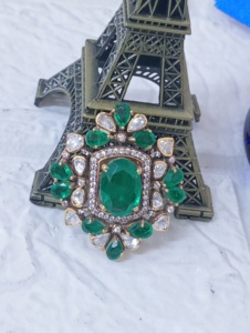 Amaira Jewels Floral Shape <b>Cocktail</b> <b>Ring</b> Green Square Jade Stone Silver 9K <b>Gold</b> Plated Women's Vintage Jewelry Giftwedding - Product Image 3