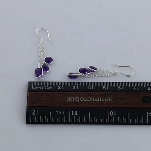 Pendientes Largos de Amatista Natural con Cadena, Plata de Ley 925, Pendientes de Gancho con Cadena, Joyería al por Mayor para Mujer - Product Image 6
