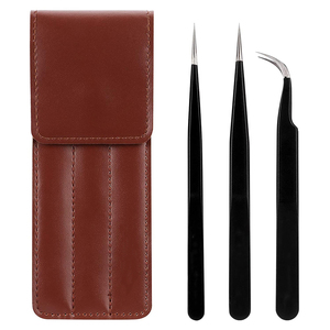 Ensemble de pinces à épiler professionnelles en acier inoxydable pour extensions de cils, pointues, droites et courbées, durables, à pointe lisse, pour soins de beauté des cils - Product Image 1