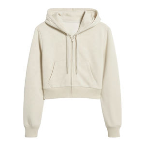 Nuevas sudaderas con capucha y bolsillos frontales personalizables para mujer, con cremallera frontal y corte crop, en colores ligeros a elección. - Product Image 6