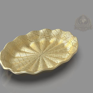 Plateau décoratif de luxe en acier inoxydable feuille d'or, bol et plat écologiques en forme de feuille avec finition dorée pour cadeaux d'affaires - Product Image 1